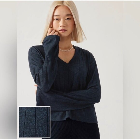 Athleta Harmony Pose Hooded Ribbed Sweater Midnight Navy Women’s Small - Picture 10 of 12
